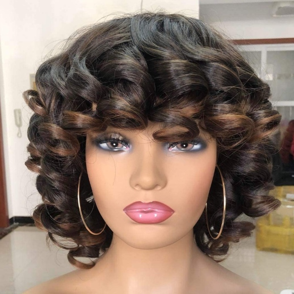 14" BROWN SHORT CURLY BANG LADIES WIG *NEW*